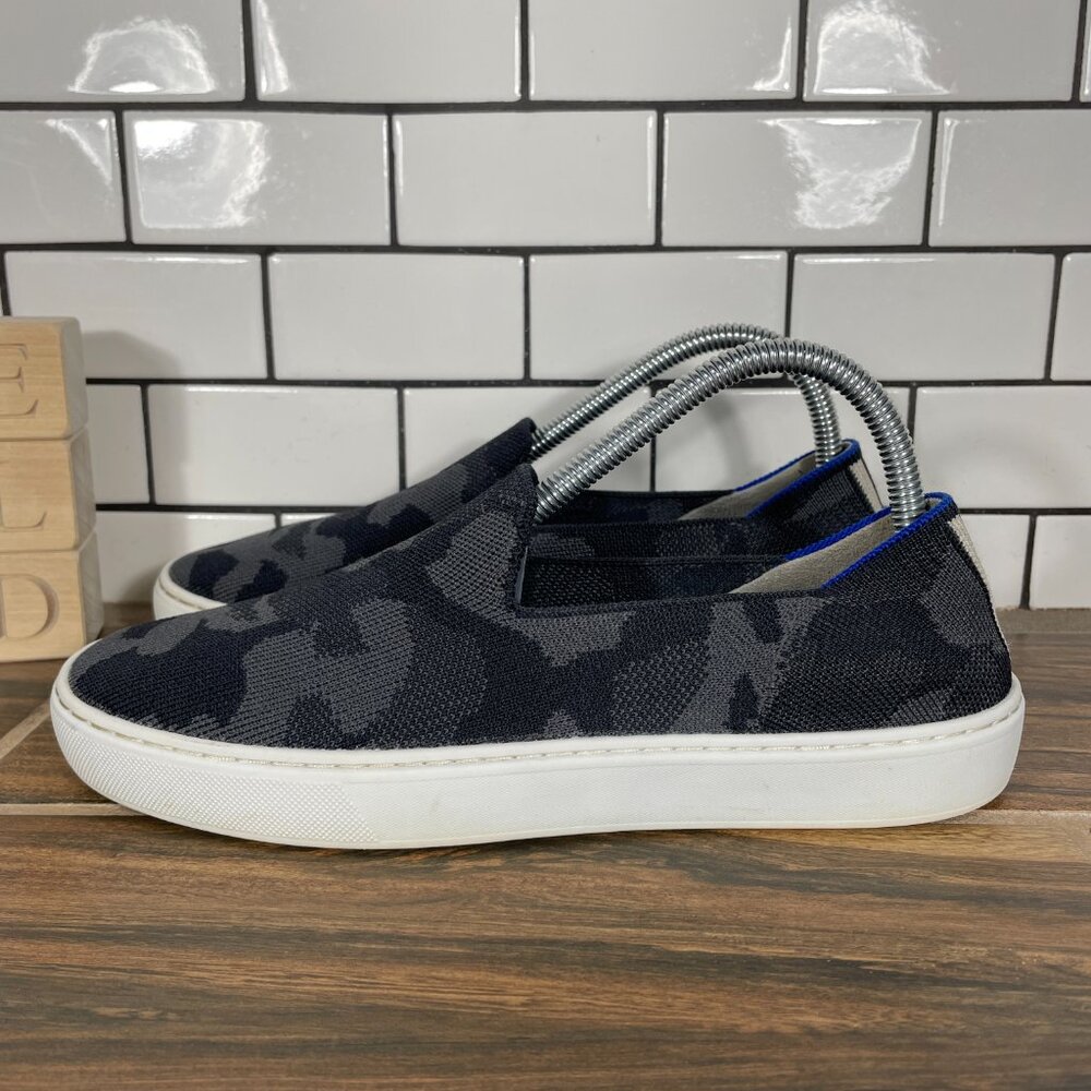 Rothys The Original Slip On Sneaker Shoes Womens Size 8 Gray Black Camo Knit